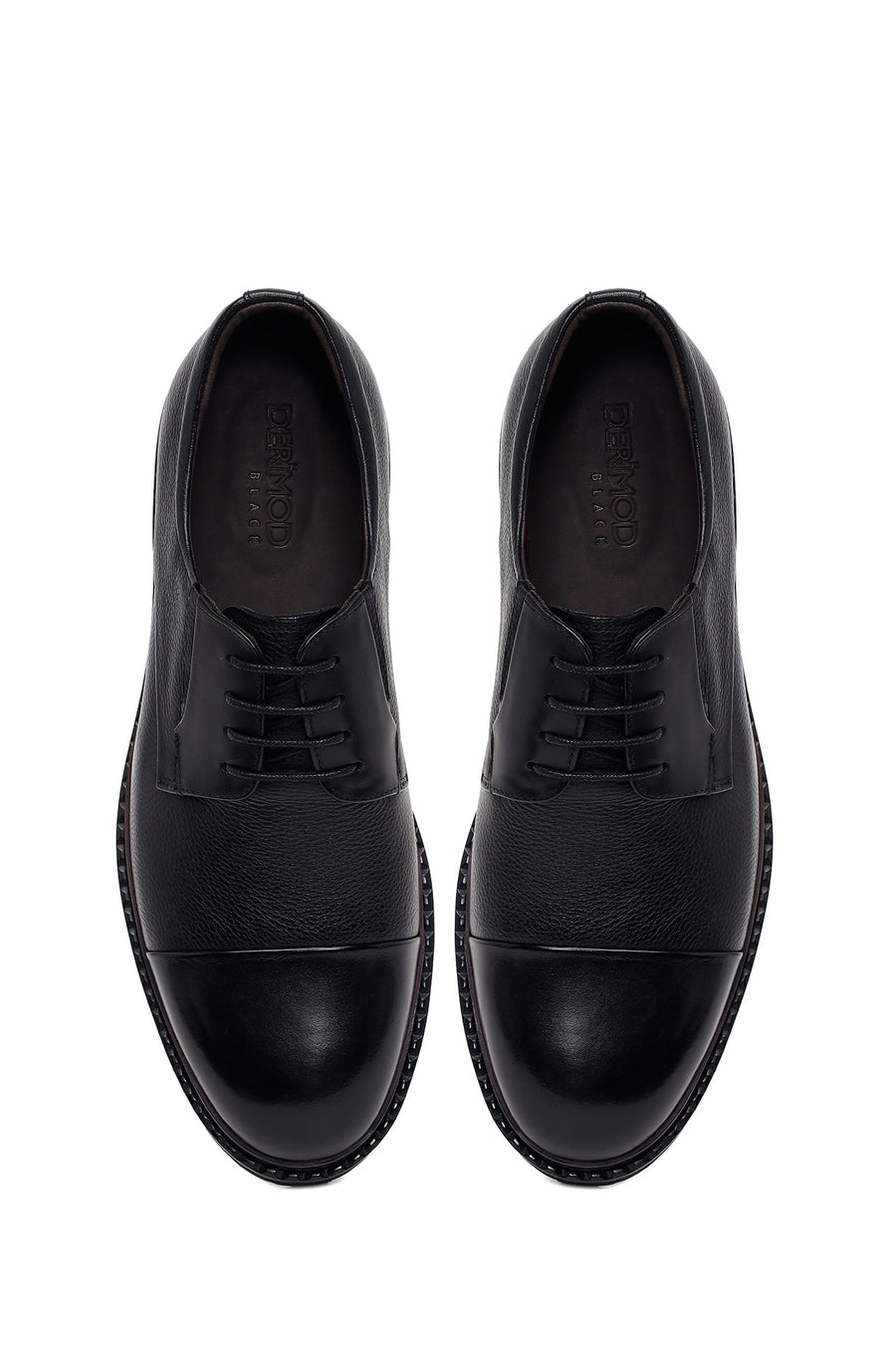 Male Black Lace-Up Thick-Soled Leather Casual Shoes