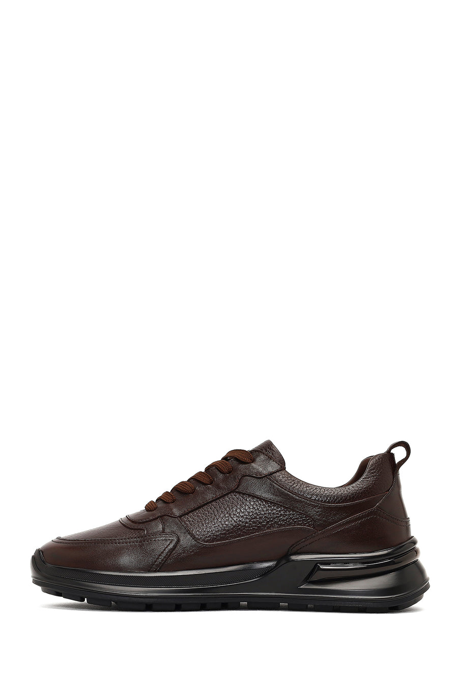 Men's Brown Lace-Up Thick-Soled Leather Casual Sneaker