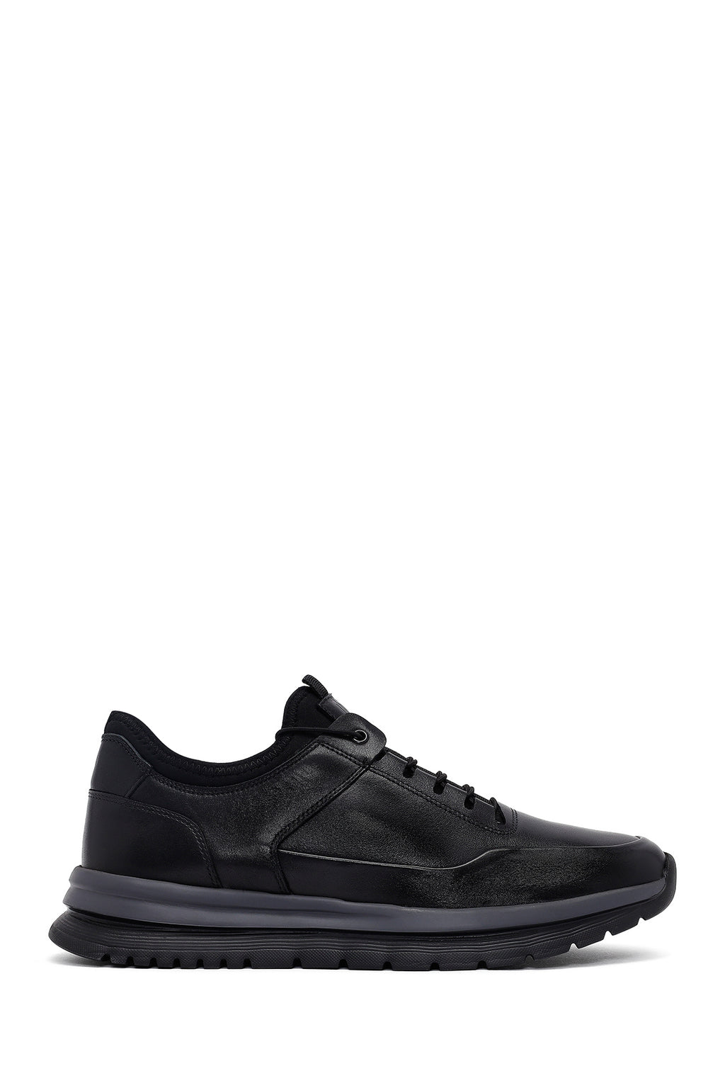 Erkek Siyah Bağcıklı Deri Sneaker