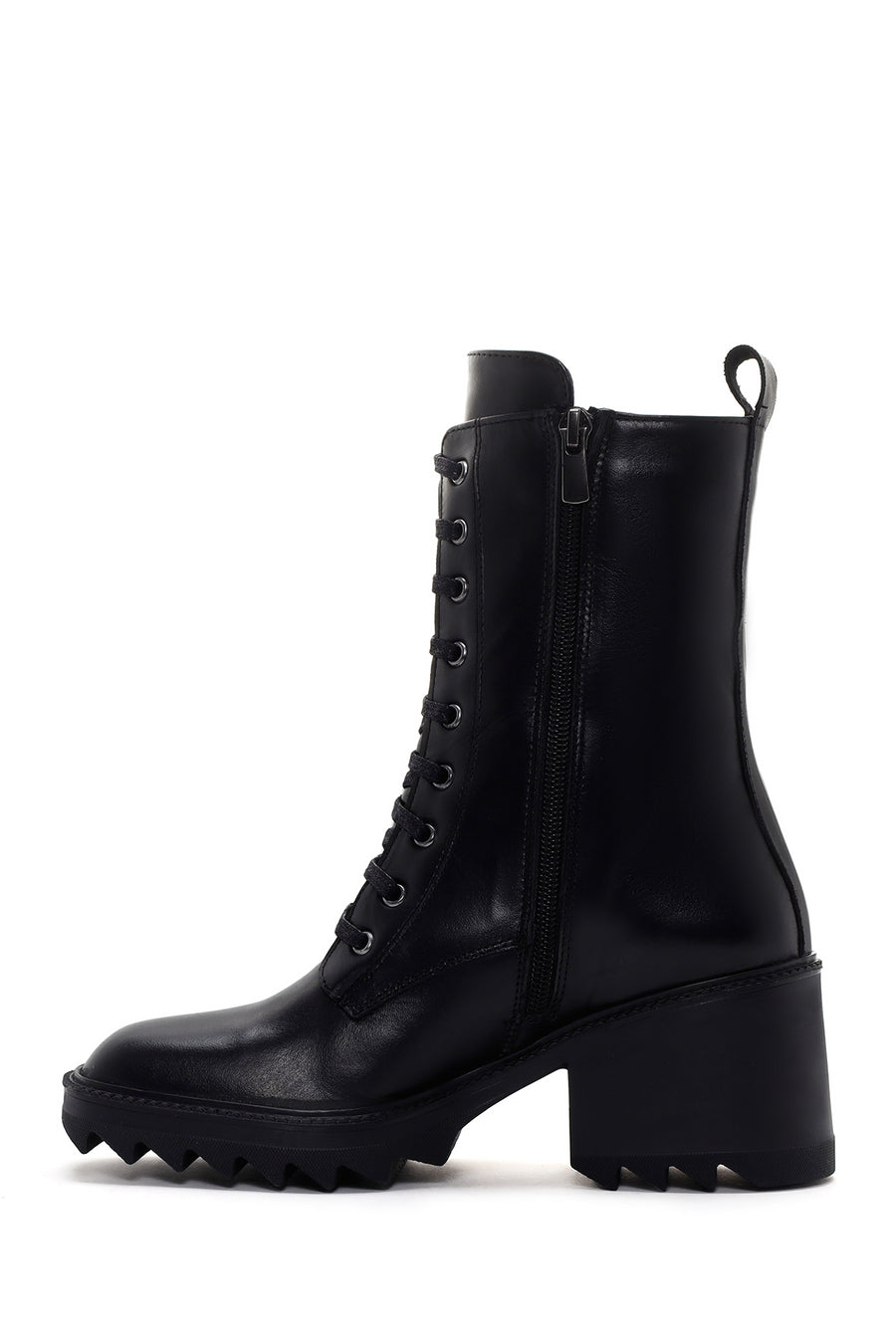 Women's Black Heeled Zippered Classic Leather Boots