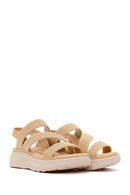 Women's Beige Chunky Sole Fabric Comfort Sandals | Derimod