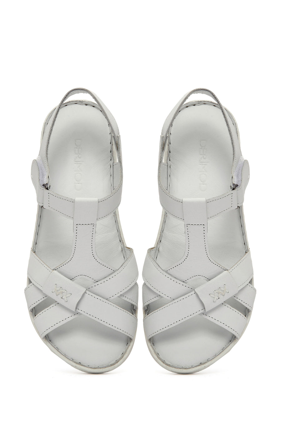 Women's White Strappy Leather Comfort Sandals