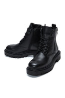 Women's Black Zippered Leather Boots | Derimod