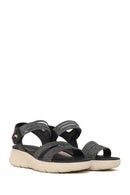 Woman Black Thick-Soled Fabric Comfort Sandal | Derimod