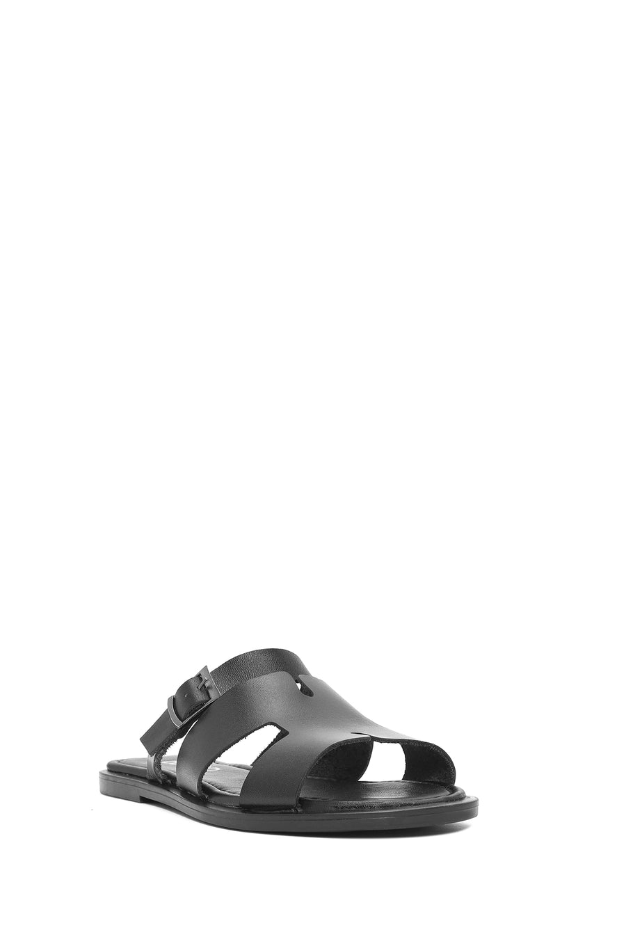 Women's Black Buckle Leather Slippers