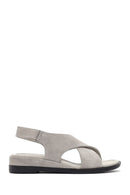 Women's Grey Ankle Strap Thick Sole Suede Leather Sandals | Derimod