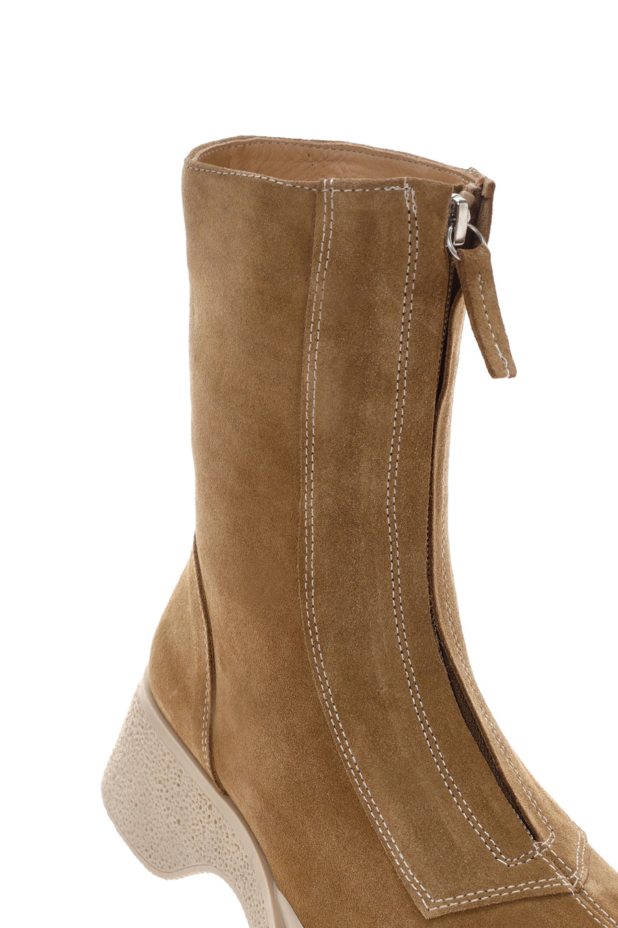 Women's Tan Suede Leather Zippered Thick Soled Casual Boots