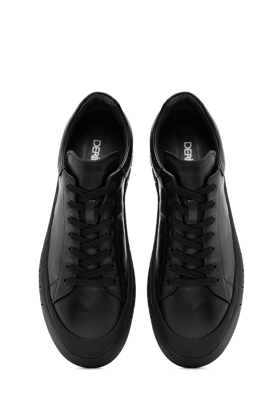 Erkek Siyah Bağcıklı Deri Sneaker