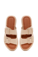 Women's Beige Double Buckle Slippers | Derimod