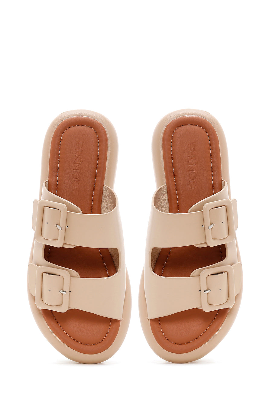 Women's Beige Double Buckle Slippers