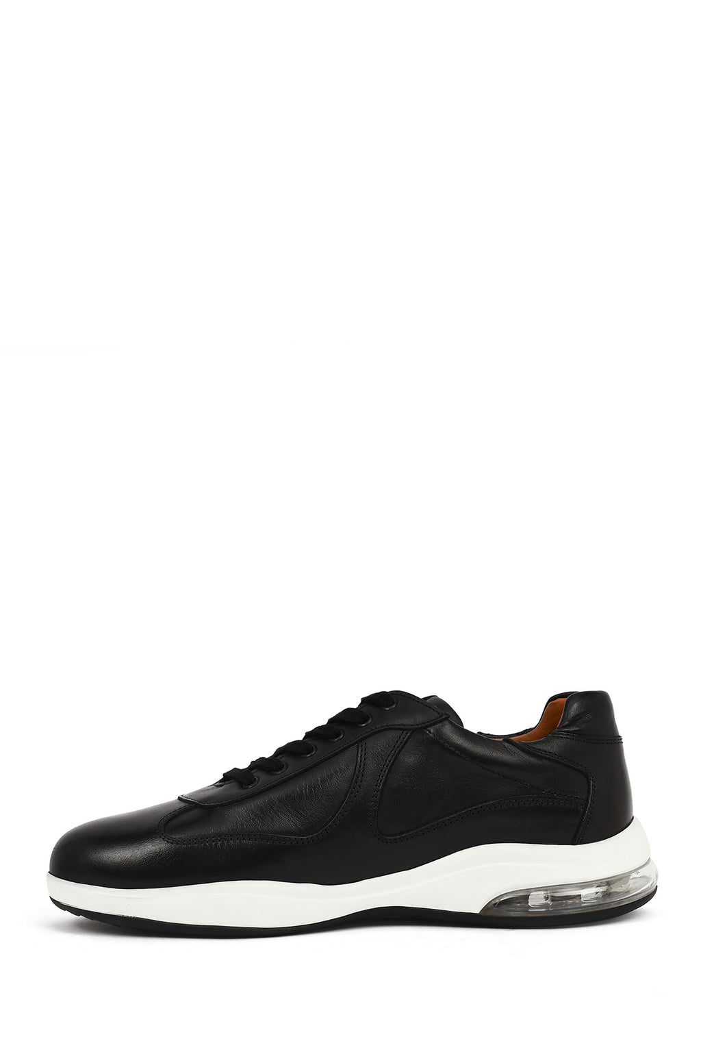 Erkek Siyah Bağcıklı Deri Casual Sneaker