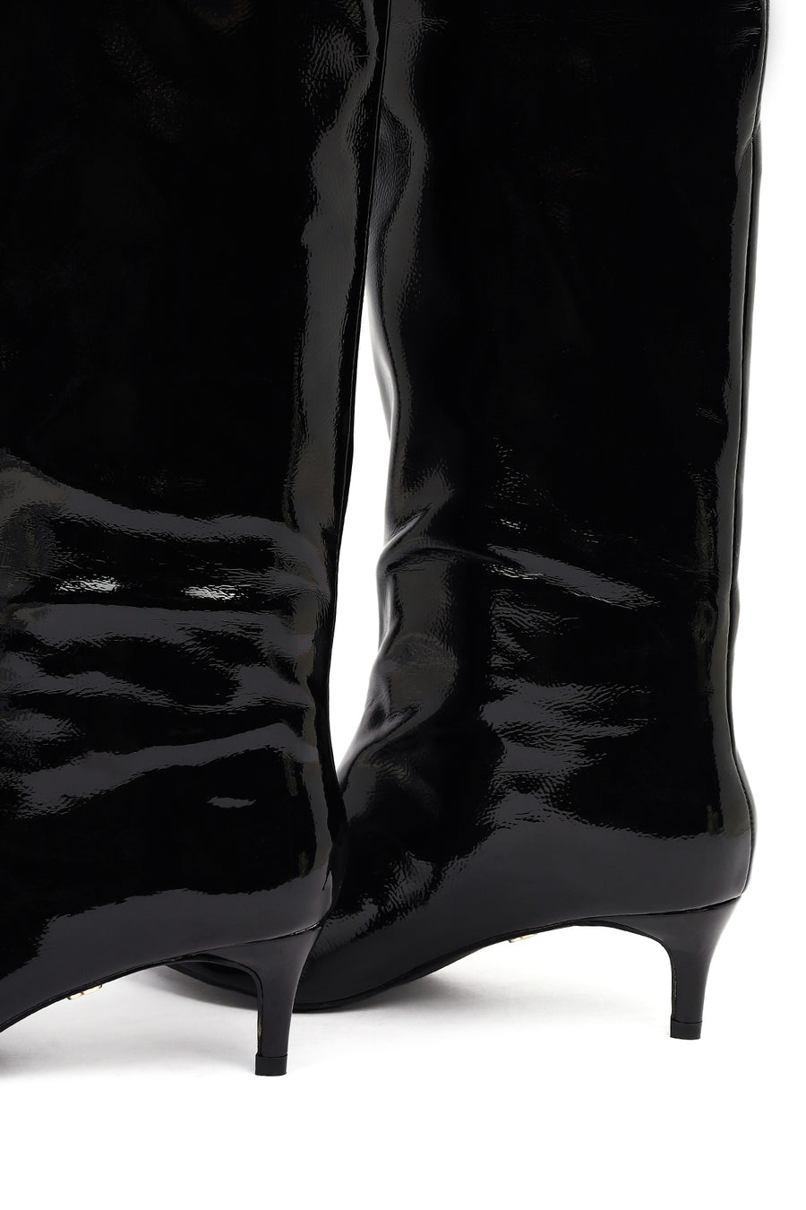 Woman Black Short Thin-Heeled Patent Leather Boot