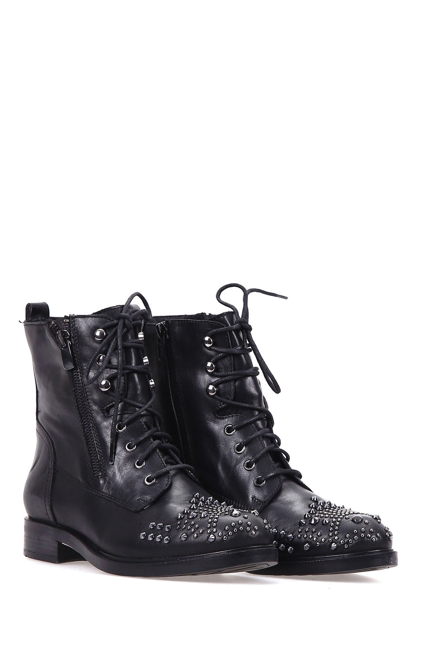 Women's Studded Leather Boots with Zipper Detail
