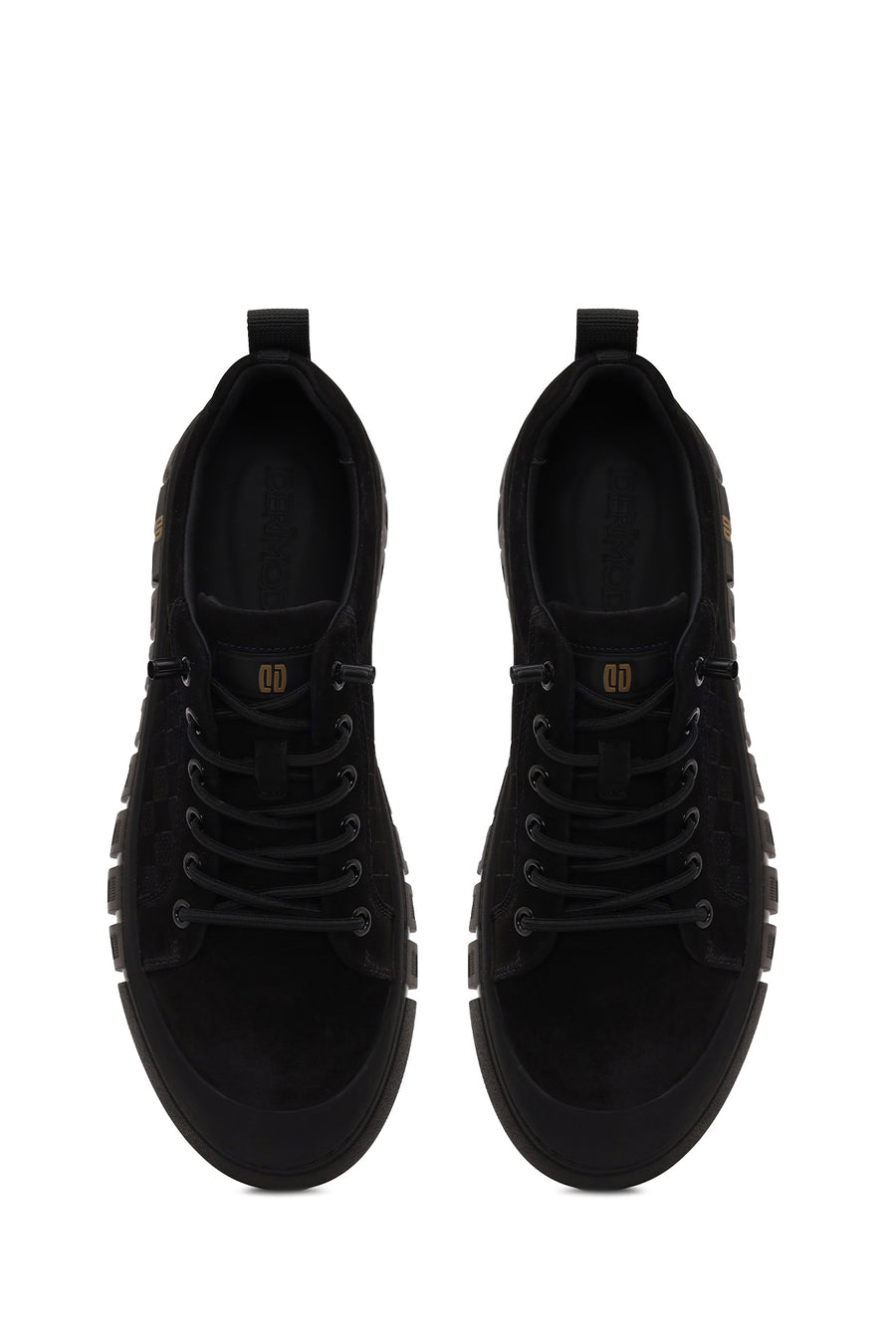 Male Black Lace-Up Thick-Soled Nubuck Leather Sneaker