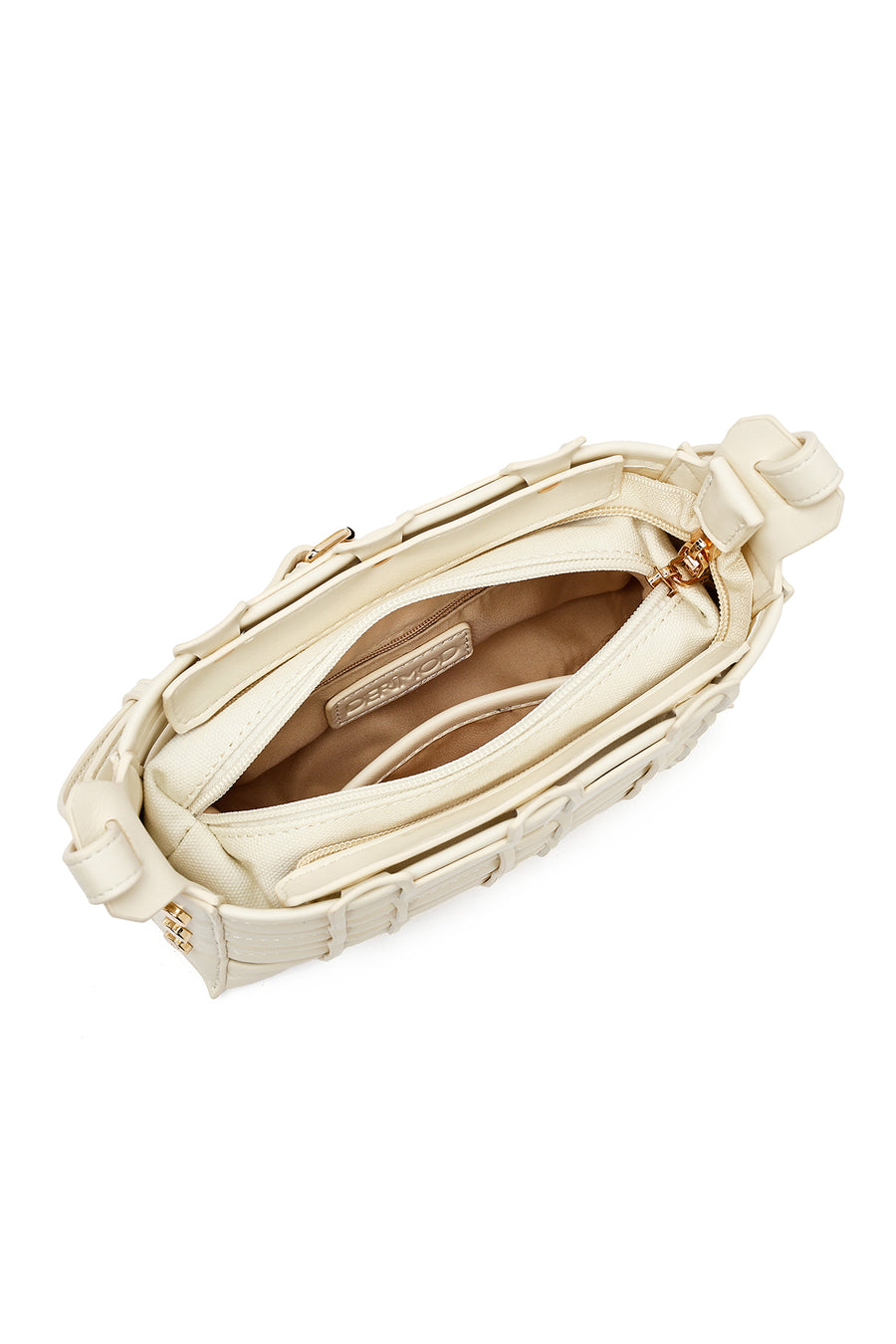 Woman Cream Long Strap Knit Crossbody Bag