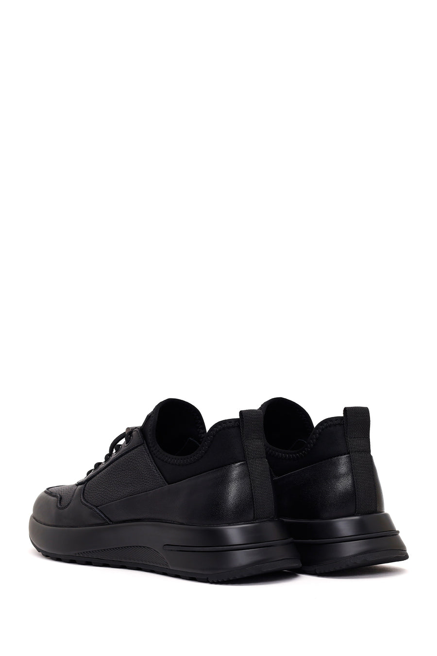 Erkek Siyah Bağcıklı Kalın Tabanlı Deri Sneaker