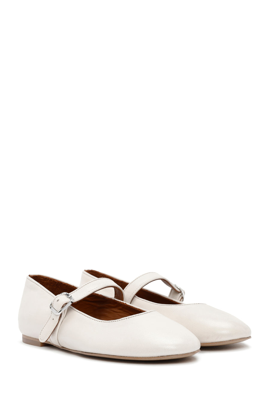 Women's White Buckled Leather Ballerinas