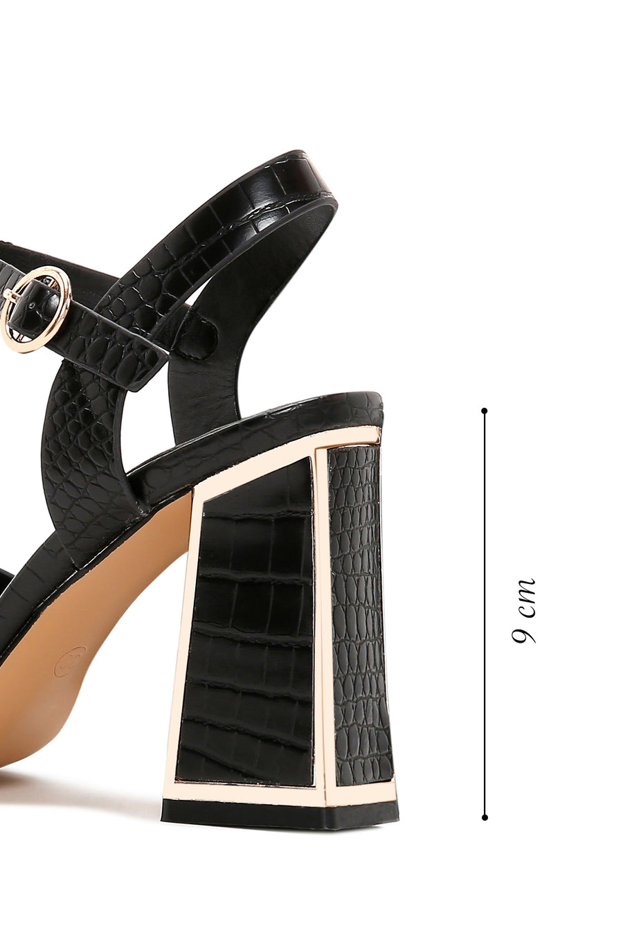 Women's Black Ankle Strap Thick Heel Crocodile Sandals