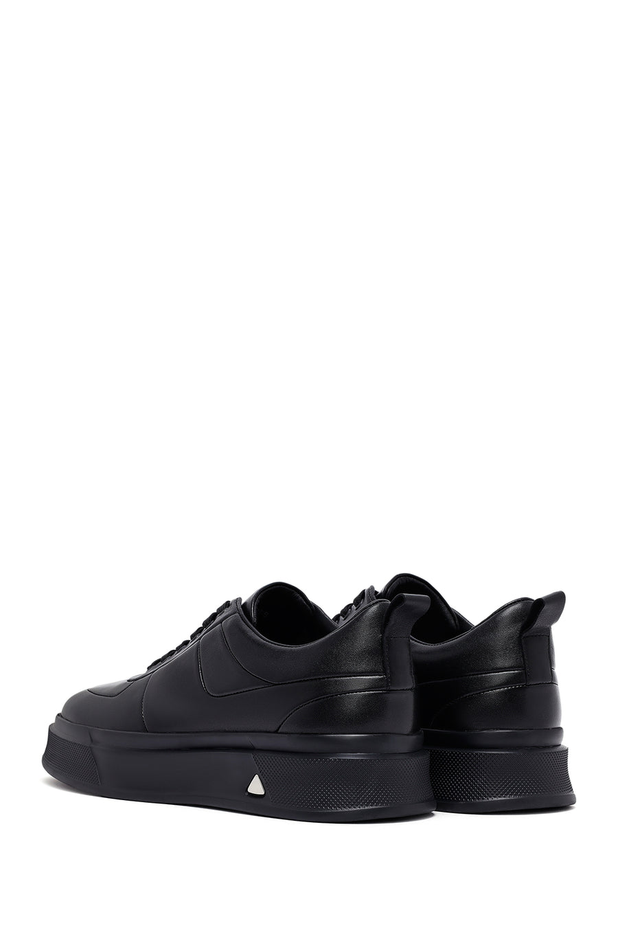 Men's Black Lace-Up Thick Sole Leather Sneakers