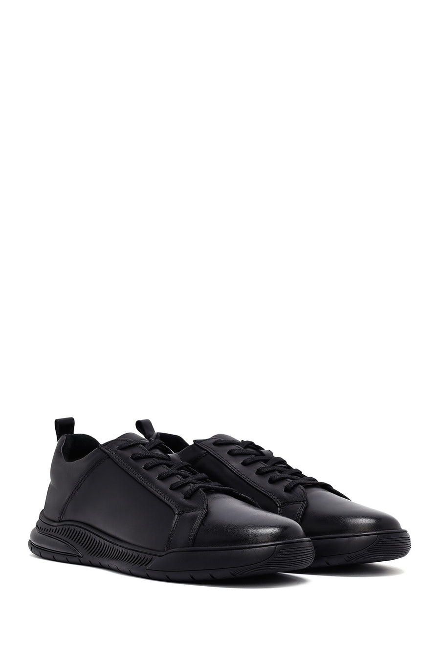 Men's Black Lace-Up Leather Casual Sneakers