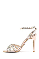 Women's Gold Stone High Thin Heel Sandals | Derimod