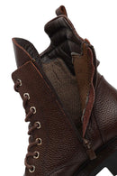 Women's Brown Lace-Up Zipper Leather Ankle Boots | Derimod
