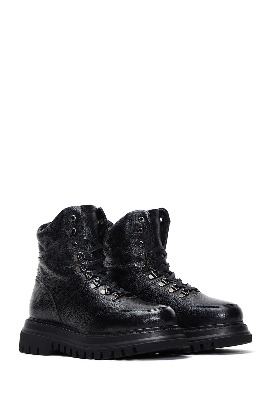 Women's Black Leather Flat Boots
