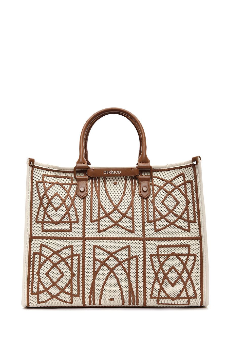 Women's Camel Long Strap Patterned Fabric Shoulder Bag