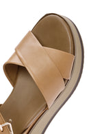 Women's Tan Ankle Strap Thick Soled Leather Sandals | Derimod