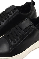 Women's Black Lace-Up Thick-Soled Leather Sneaker | Derimod