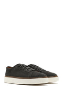 Men's Green Lace-Up Thick-Sole Suede Leather Sneakers | Derimod