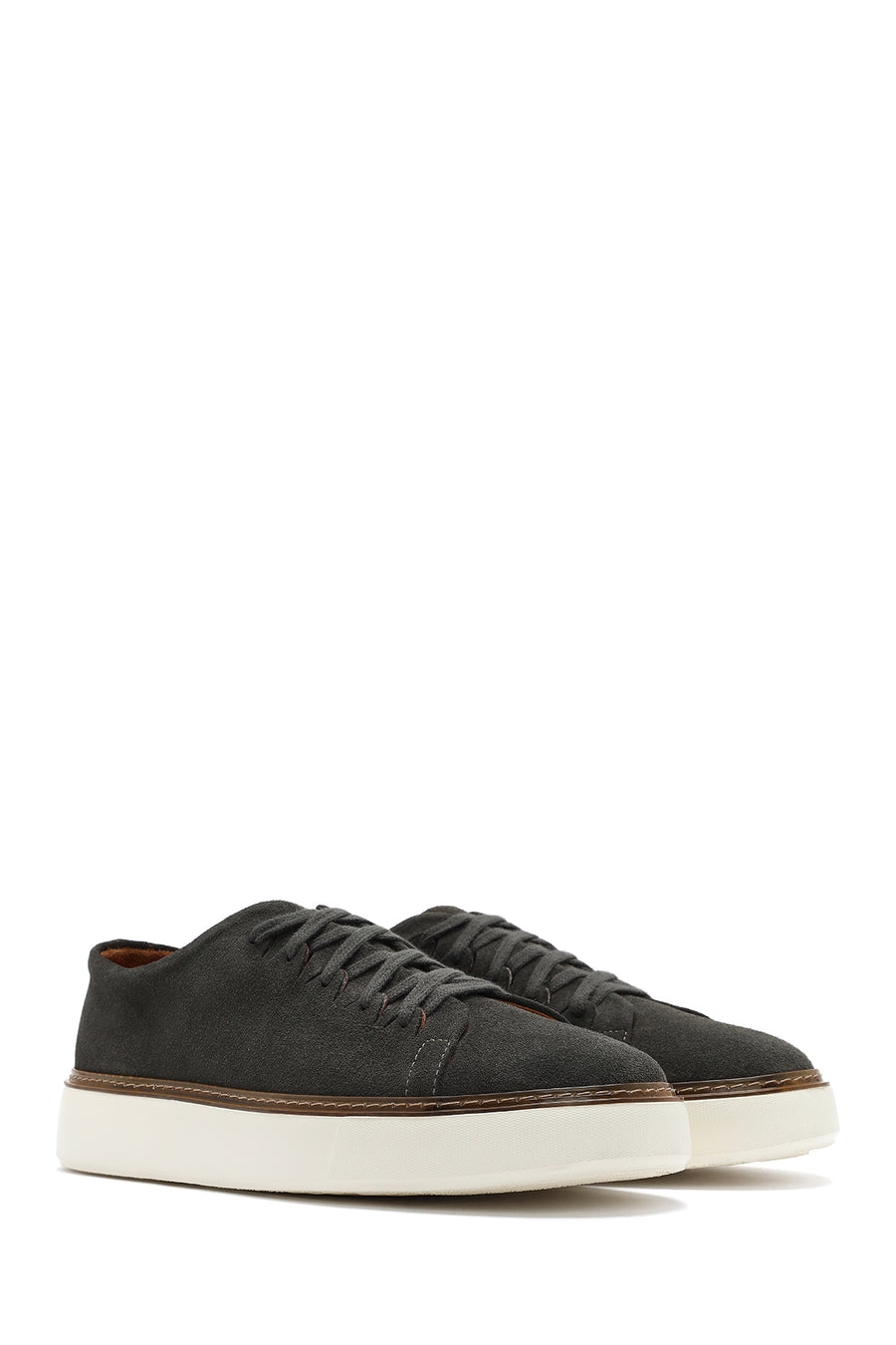Men's Green Lace-Up Thick-Sole Suede Leather Sneakers