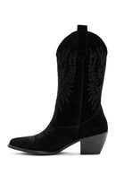 Women's Black Suede Leather Heeled Cowboy Boots | Derimod