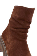 Woman Brown Zippered Suede Leather Boat | Derimod