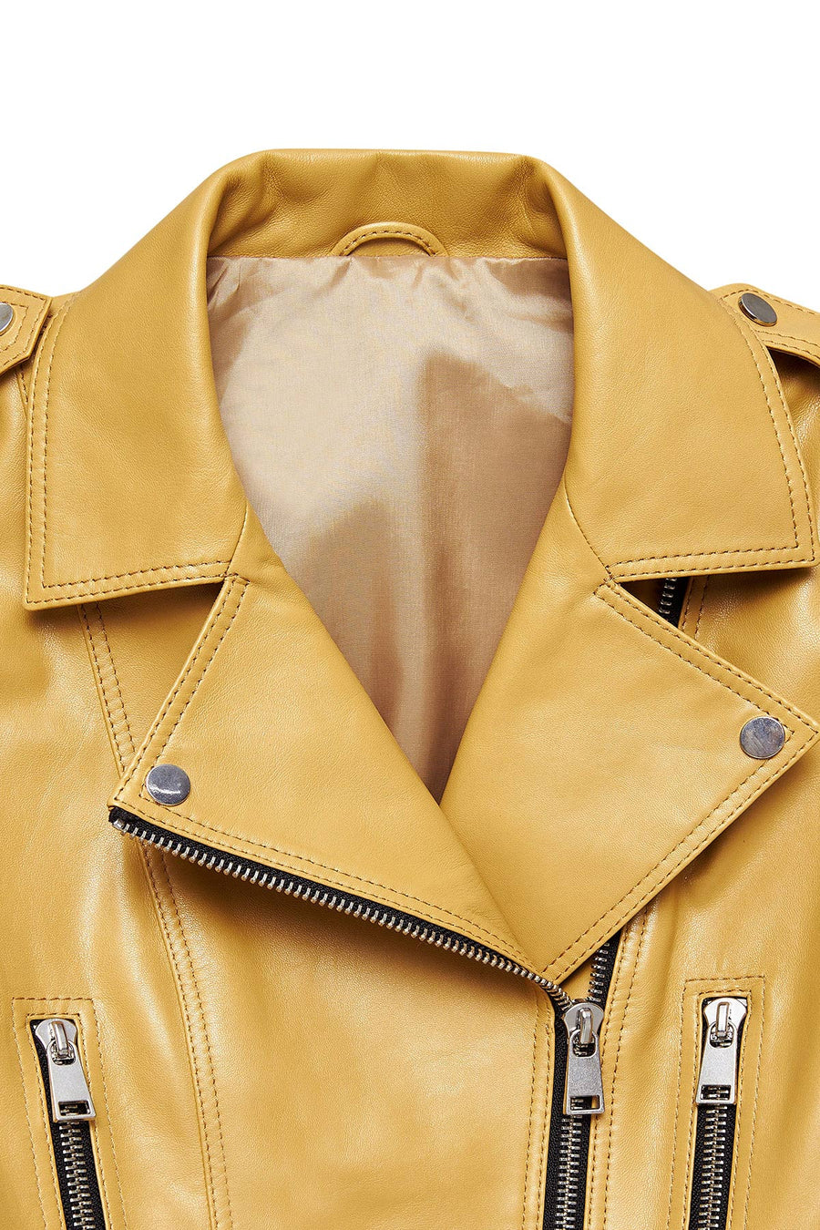 Latoya Women's Yellow Double Breasted Leather Jacket