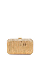 Woman Gold Long Chain Strap Embellished Mini Box Evening Bag | Derimod