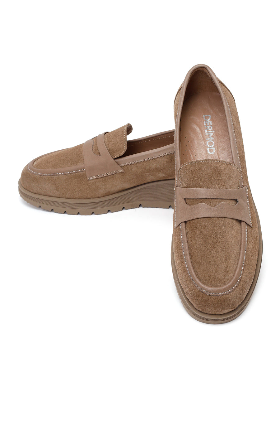 Kadın Vizon Dolgu Topuklu Süet Deri Konfor Loafer