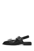 Women's Black Open Back Buckled Patent Leather Ballerinas | Derimod