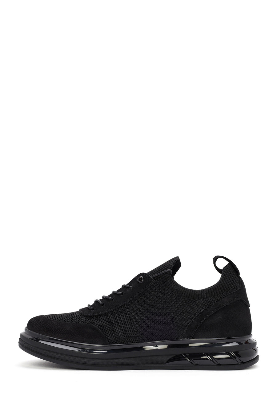 Erkek Siyah Kalın Tabanlı Bağcıklı Kumaş Sneaker