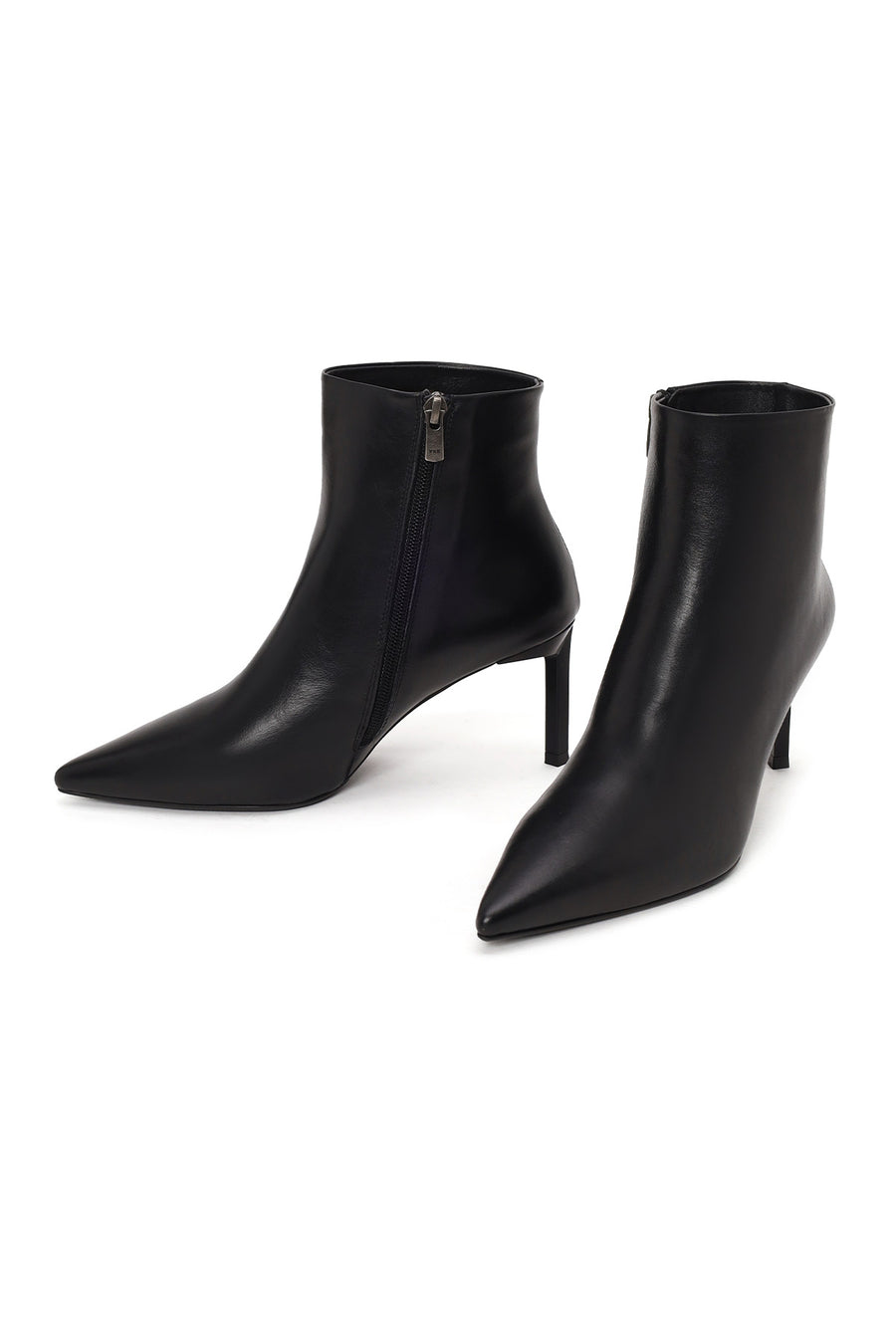 Woman Black Zip Closure Stiletto Heel Leather Boots