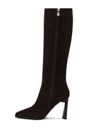 Woman Brown Zip Closure Heeled Suede Boot | Derimod