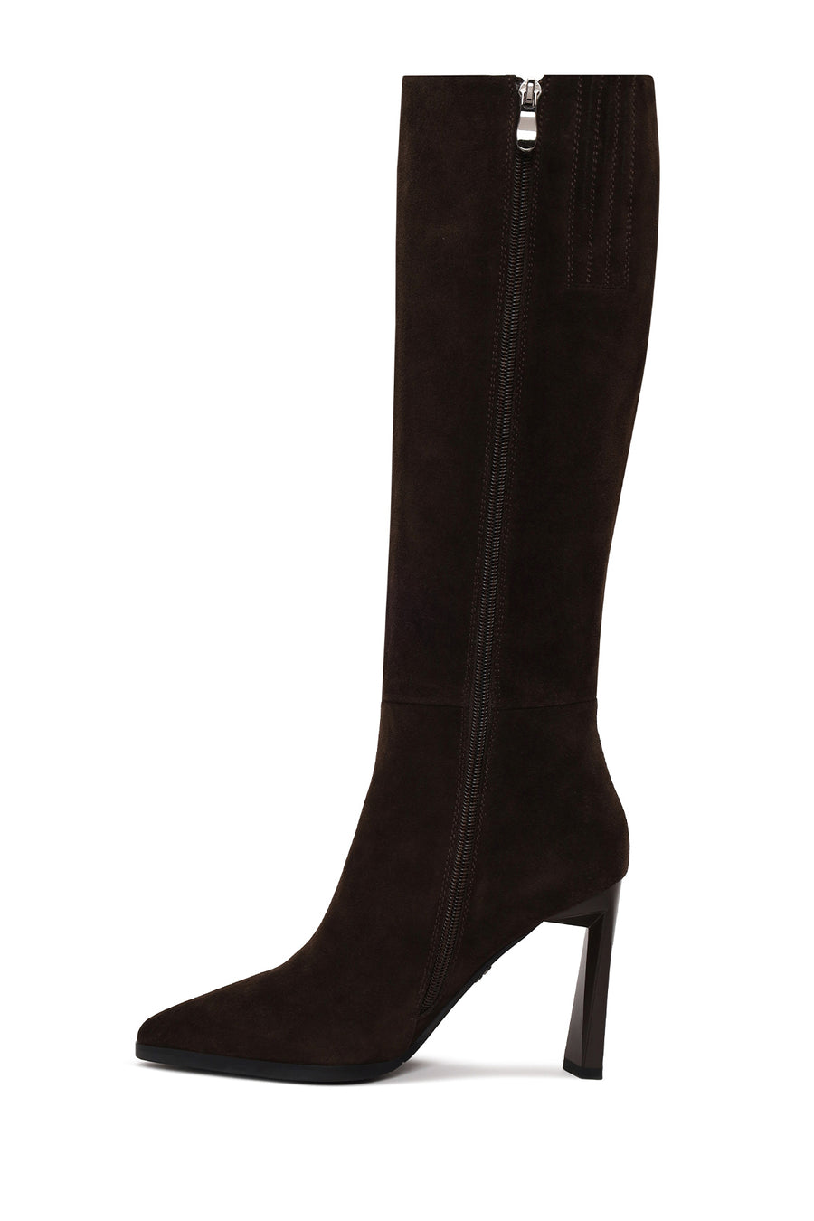 Woman Brown Zip Closure Heeled Suede Boot