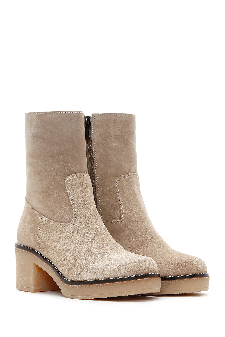 Women's Brown Suede Leather Heeled Boots