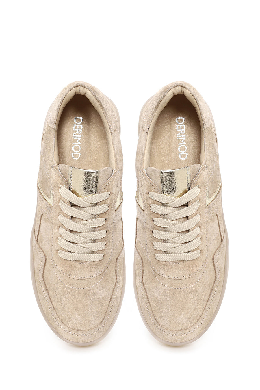 Woman Beige Lace-Up Suede Leather Sneaker