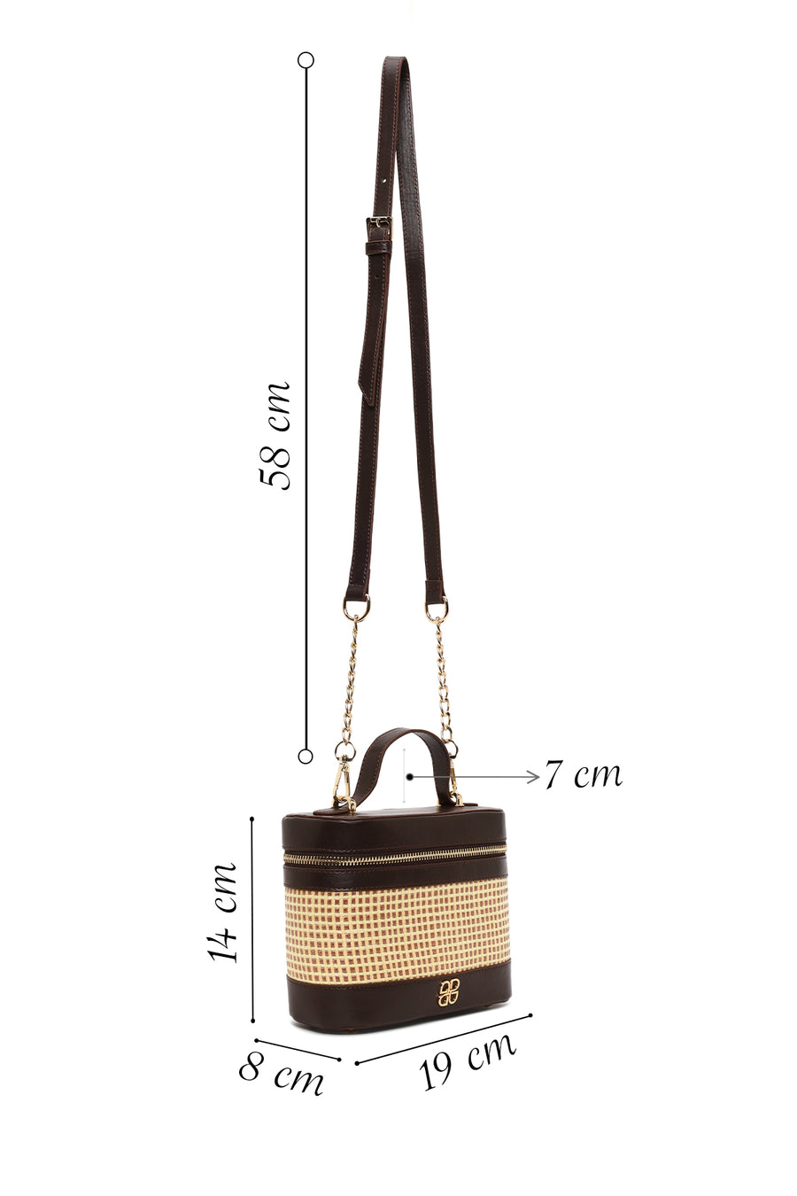 Woman Brown Long-Strap Printed Mini Box Crossbody Bag