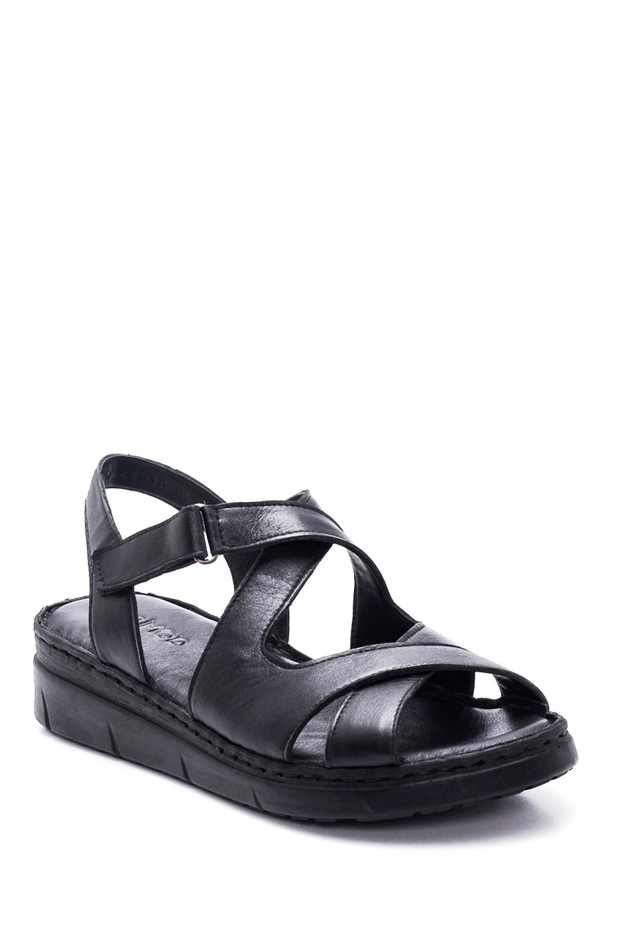 Kadın Siyah Deri Comfort Sandalet