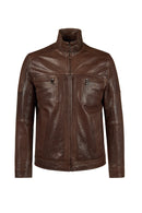 Wade Erkek Kahverengi Slim-Fit Deri Ceket | Derimod