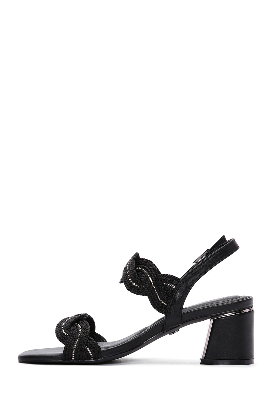 Women's Black Braided Chunky Low Heel Sandals