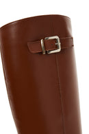Women's Beige Leather Zippered Heeled Boots | Derimod