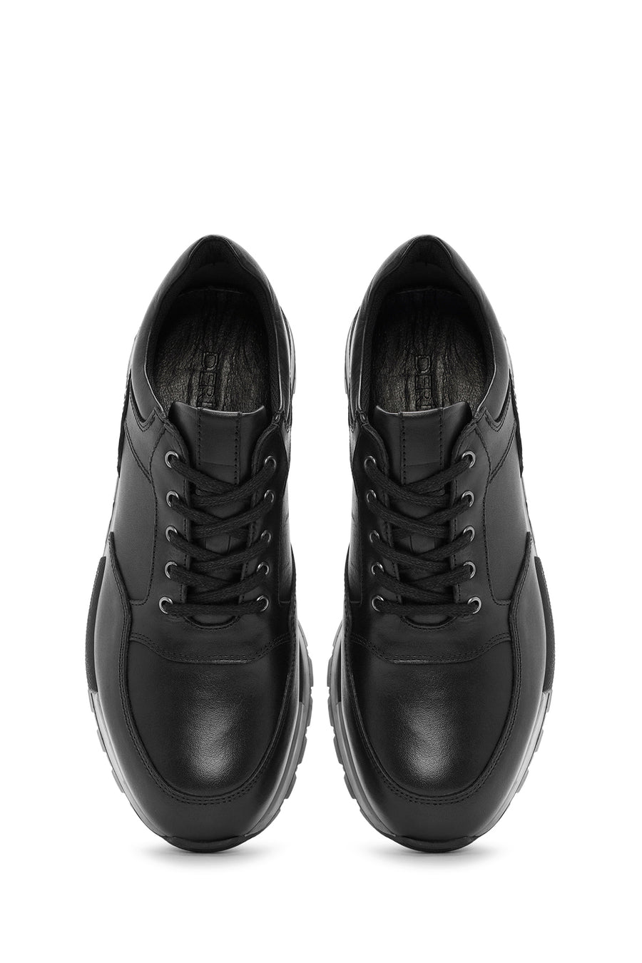 Men's Black Lace-Up Leather Casual Sneakers